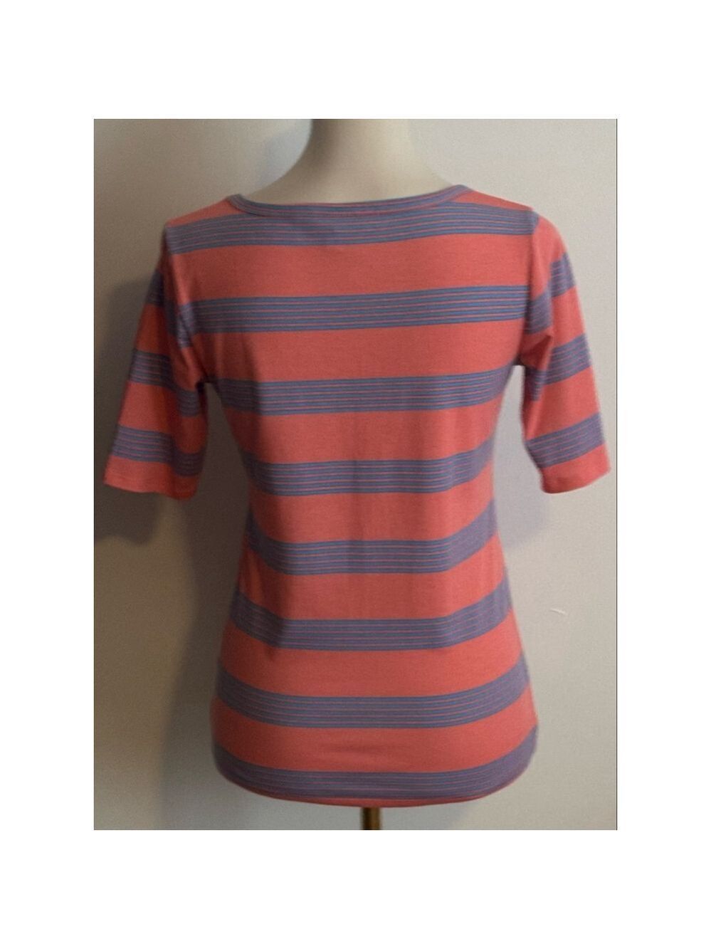 Women's LuLaRoe Coral Blue Striped Short Sleeve Tee S - Picture 2 of 4